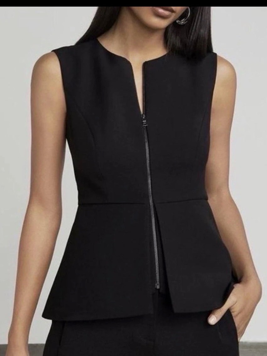 Bcbgmaxazria Black Zip-Front Peplum Top Small Nwt